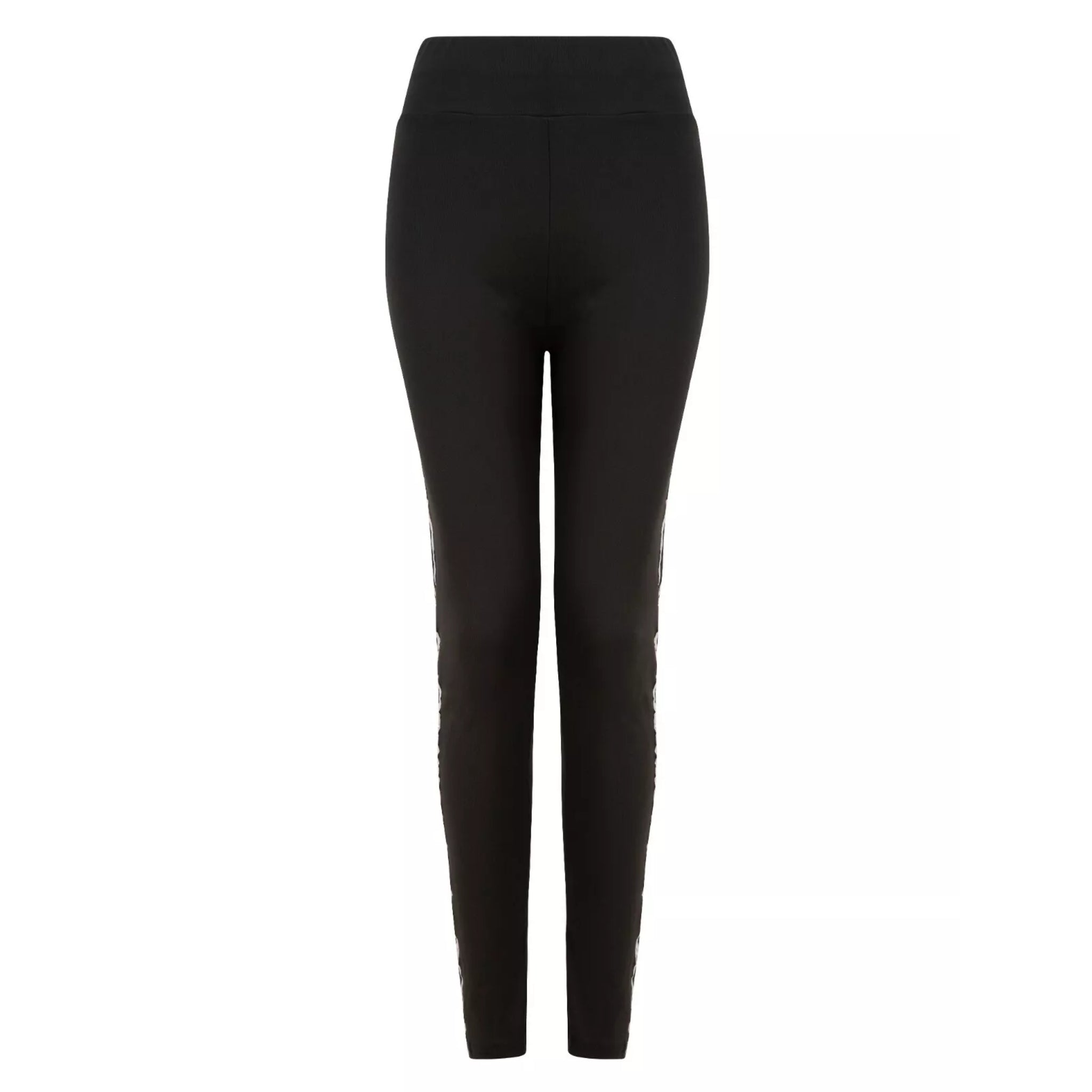 Ladies black with silver stripe high waisted leggings activewear gymwear